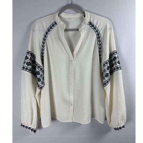 Unbranded Tops - Boho Embroidered V-Neck Blouse Women Size S Cream Cottagecore Peasant Festival